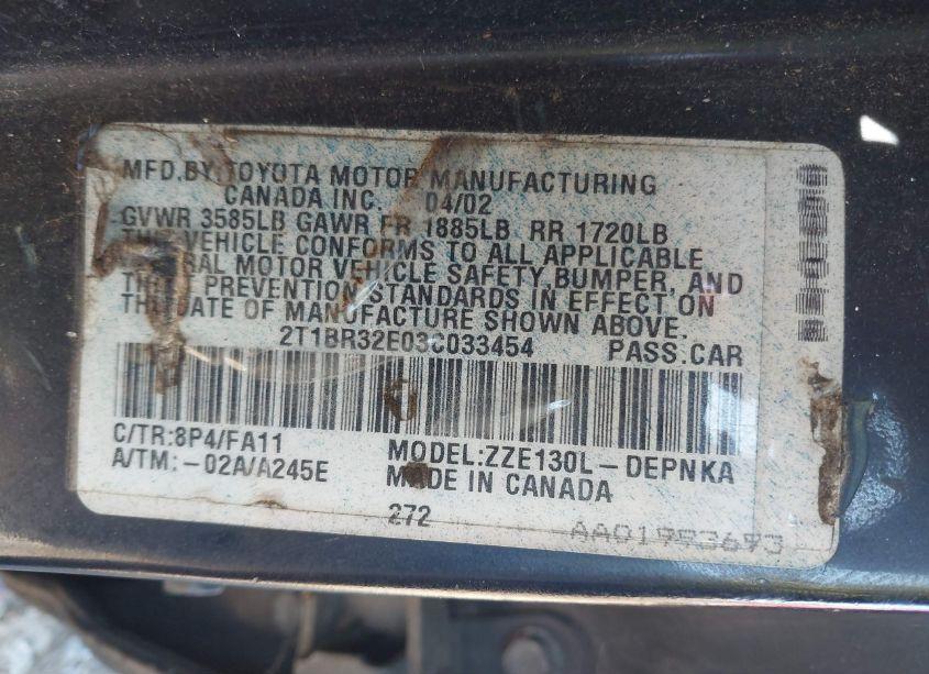 Photo 9 of 2003 Toyota Corolla LE (VIN 2T1BR32E03C033454)