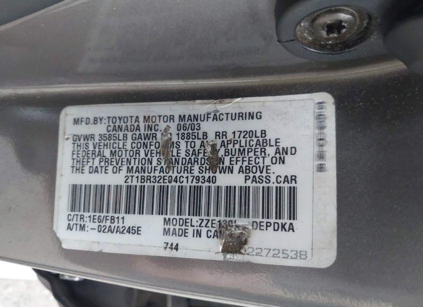 Photo 9 of 2004 Toyota Corolla CE (VIN 2T1BR32E04C179340)