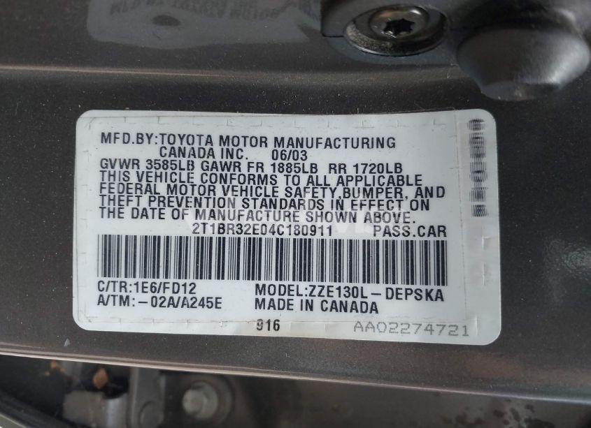 Photo 9 of 2004 Toyota Corolla CE/LE/S (VIN 2T1BR32E04C180911)