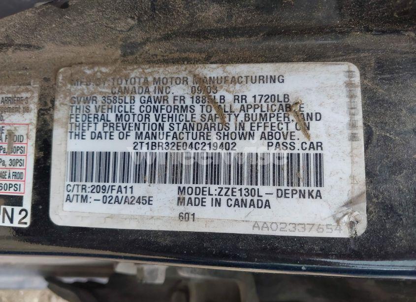 Photo 9 of 2004 Toyota Corolla LE (VIN 2T1BR32E04C219402)