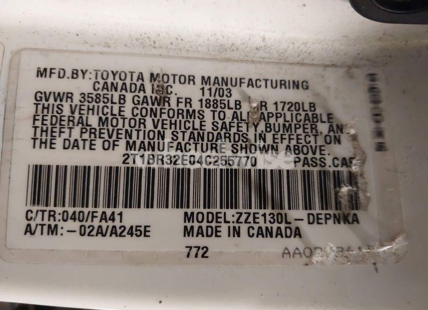 Photo 9 of 2004 Toyota Corolla LE (VIN 2T1BR32E04C255770)