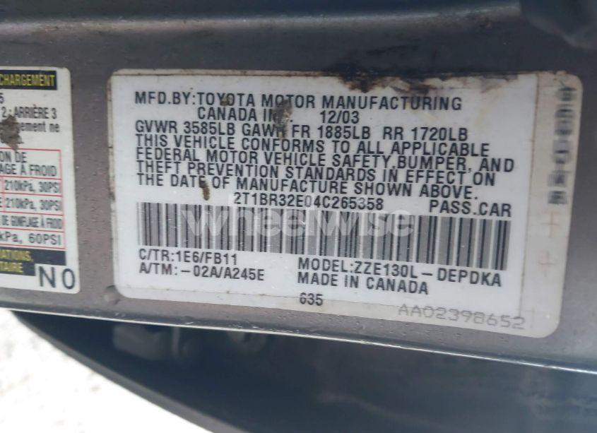 Photo 9 of 2004 Toyota Corolla CE (VIN 2T1BR32E04C265358)