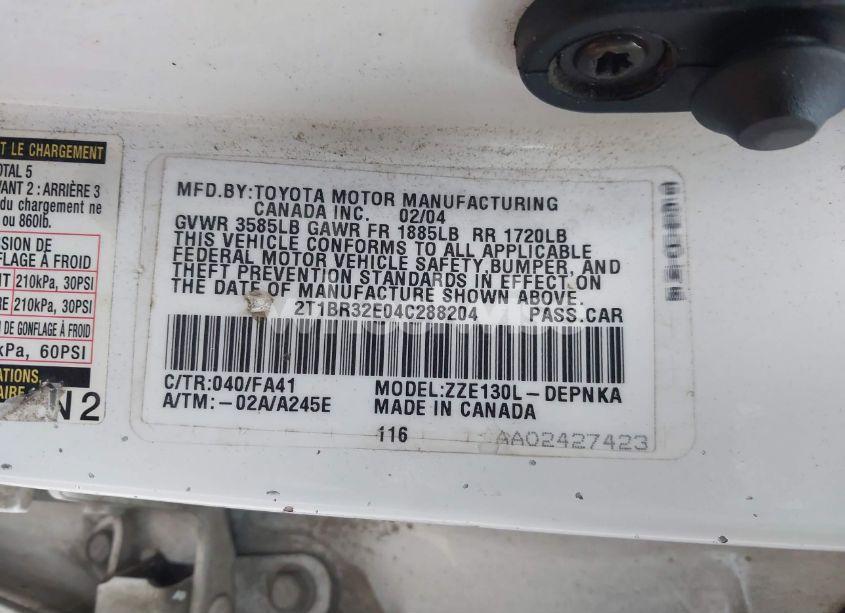 Photo 9 of 2004 Toyota Corolla LE (VIN 2T1BR32E04C288204)