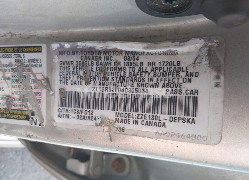 Photo 9 of 2004 Toyota Corolla S (VIN 2T1BR32E04C305034)