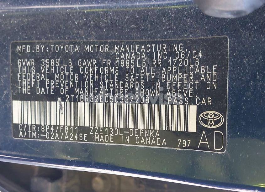 Photo 9 of 2005 Toyota Corolla LE (VIN 2T1BR32E05C337208)