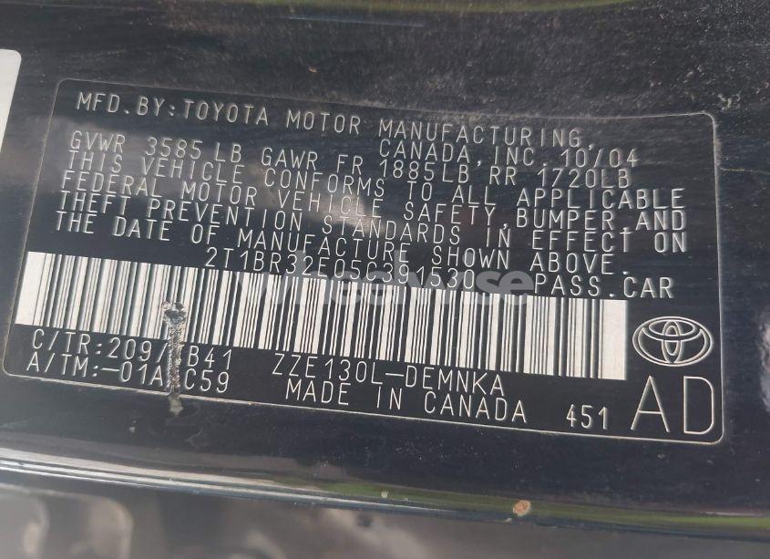 Photo 9 of 2005 Toyota Corolla LE (VIN 2T1BR32E05C391530)