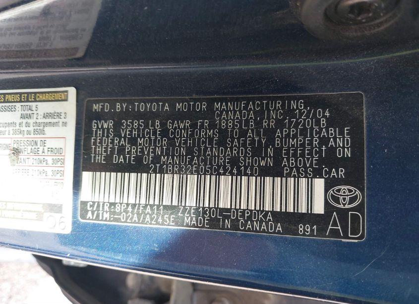 Photo 9 of 2005 Toyota Corolla CE (VIN 2T1BR32E05C424140)