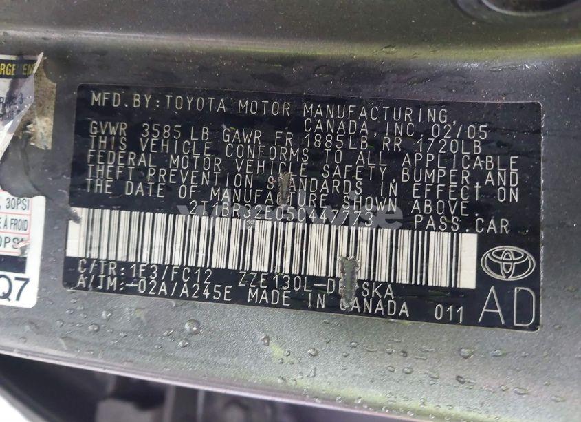 Photo 9 of 2005 Toyota Corolla S (VIN 2T1BR32E05C447773)