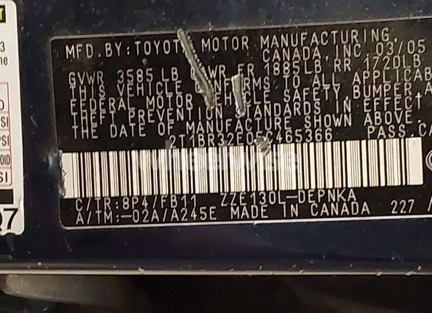 Photo 9 of 2005 Toyota Corolla LE (VIN 2T1BR32E05C465366)