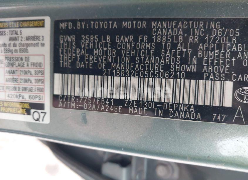 Photo 9 of 2005 Toyota Corolla LE (VIN 2T1BR32E05C506210)