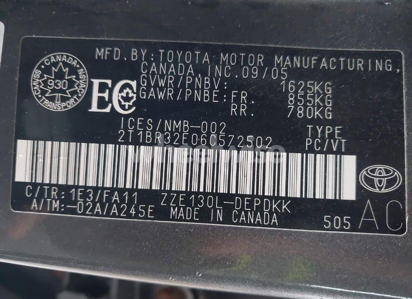 Photo 9 of 2006 Toyota Corolla CE/LE/SPORT (VIN 2T1BR32E06C572502)