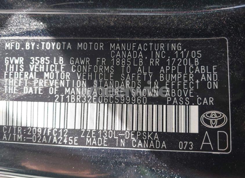 Photo 9 of 2006 Toyota Corolla S (VIN 2T1BR32E06C599960)