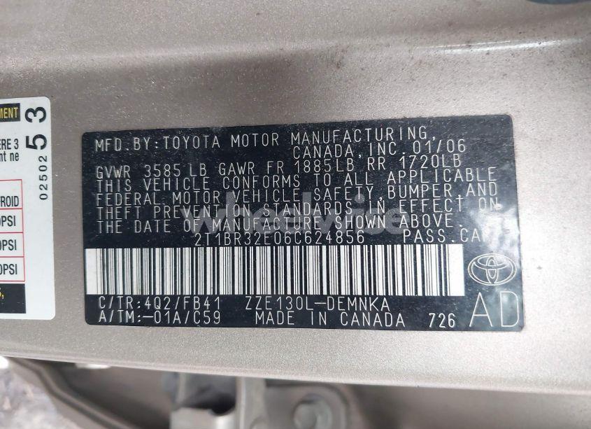 Photo 9 of 2006 Toyota Corolla LE (VIN 2T1BR32E06C624856)