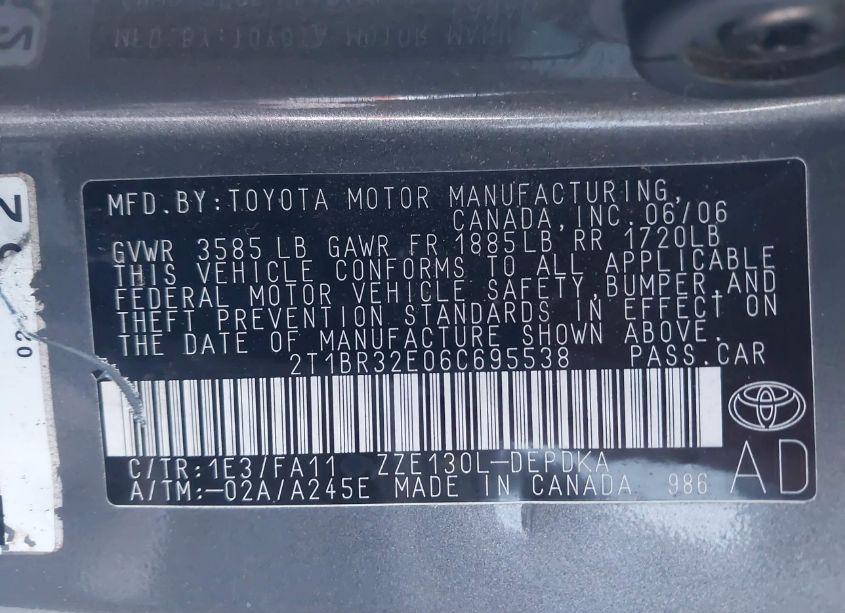 Photo 9 of 2006 Toyota Corolla CE (VIN 2T1BR32E06C695538)