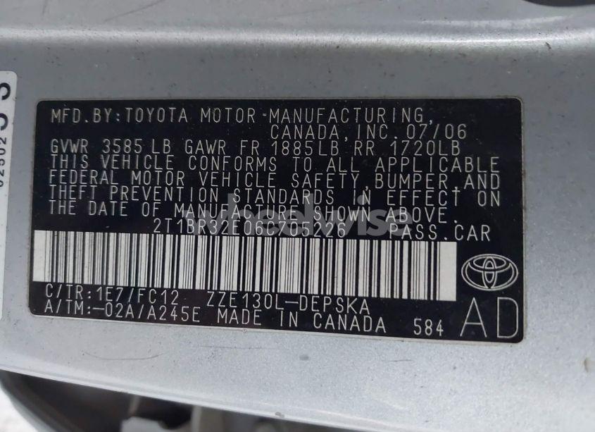 Photo 9 of 2006 Toyota Corolla S (VIN 2T1BR32E06C705226)