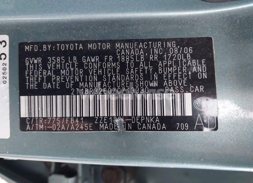 Photo 9 of 2007 Toyota Corolla CE/LE/S (VIN 2T1BR32E07C713330)