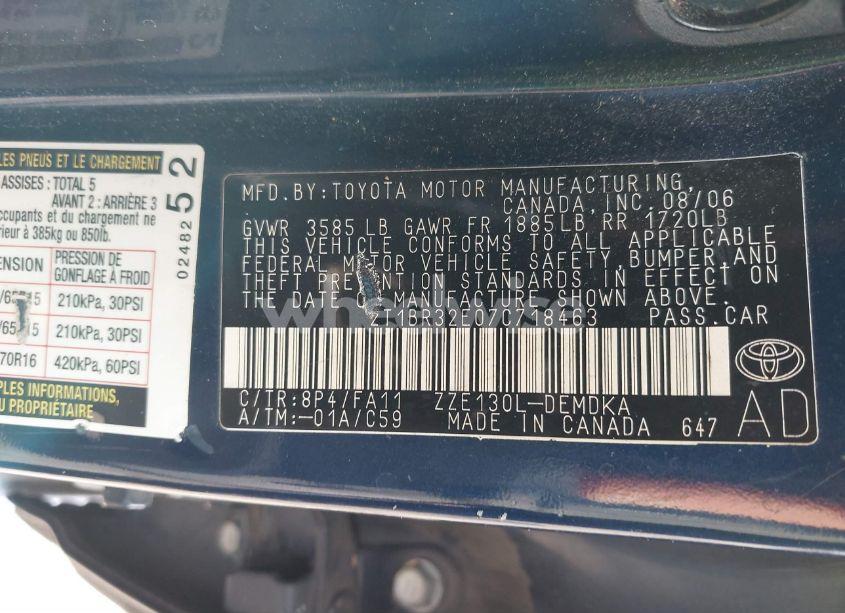 Photo 9 of 2007 Toyota Corolla CE (VIN 2T1BR32E07C718463)