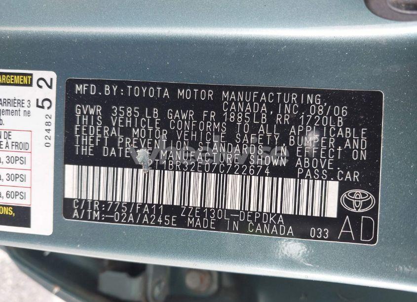 Photo 12 of 2007 Toyota Corolla CE (VIN 2T1BR32E07C722674)