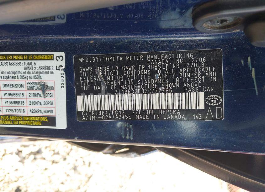 Photo 9 of 2007 Toyota Corolla S (VIN 2T1BR32E07C777786)