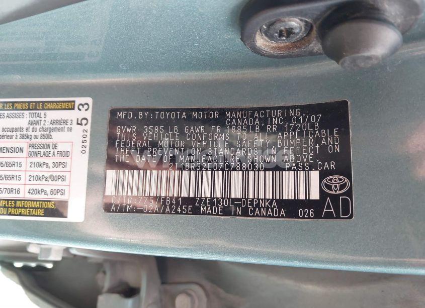 Photo 9 of 2007 Toyota Corolla LE (VIN 2T1BR32E07C788030)