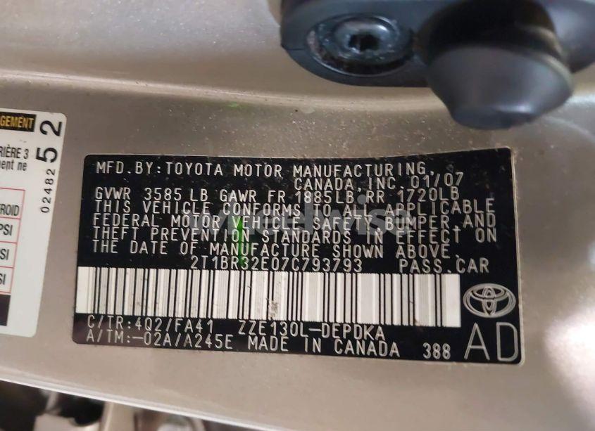 Photo 9 of 2007 Toyota Corolla CE (VIN 2T1BR32E07C793793)