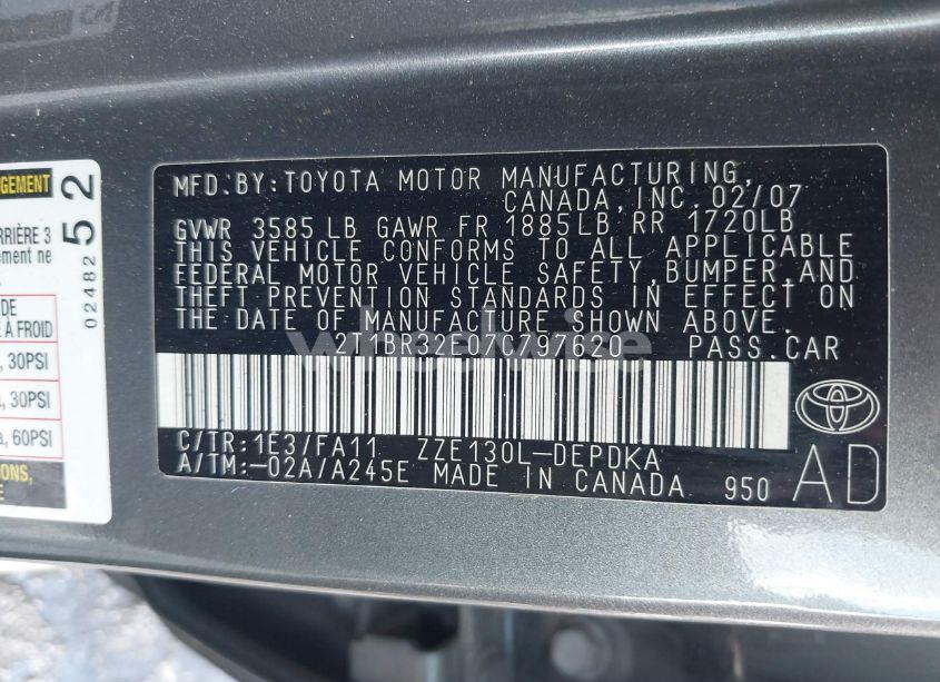 Photo 9 of 2007 Toyota Corolla CE (VIN 2T1BR32E07C797620)