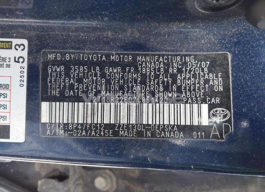 Photo 9 of 2007 Toyota Corolla S (VIN 2T1BR32E07C851420)