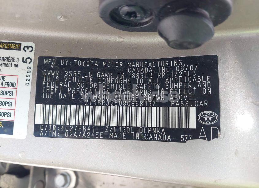 Photo 9 of 2008 Toyota Corolla LE (VIN 2T1BR32E08C868137)