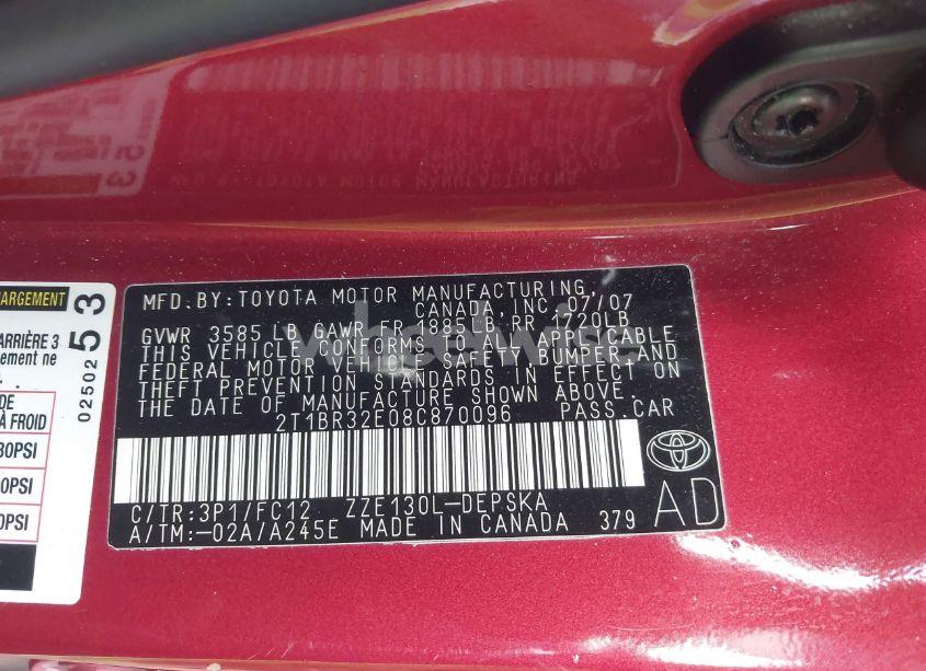 Photo 9 of 2008 Toyota Corolla S (VIN 2T1BR32E08C870096)