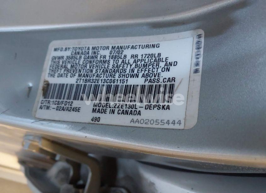 Photo 9 of 2003 Toyota Corolla S (VIN 2T1BR32E13C061151)