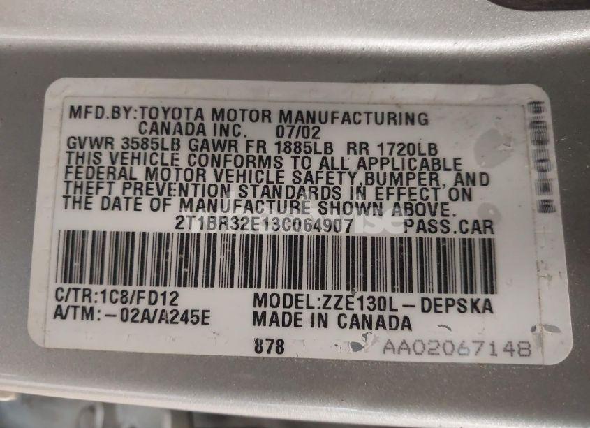 Photo 9 of 2003 Toyota Corolla S (VIN 2T1BR32E13C064907)