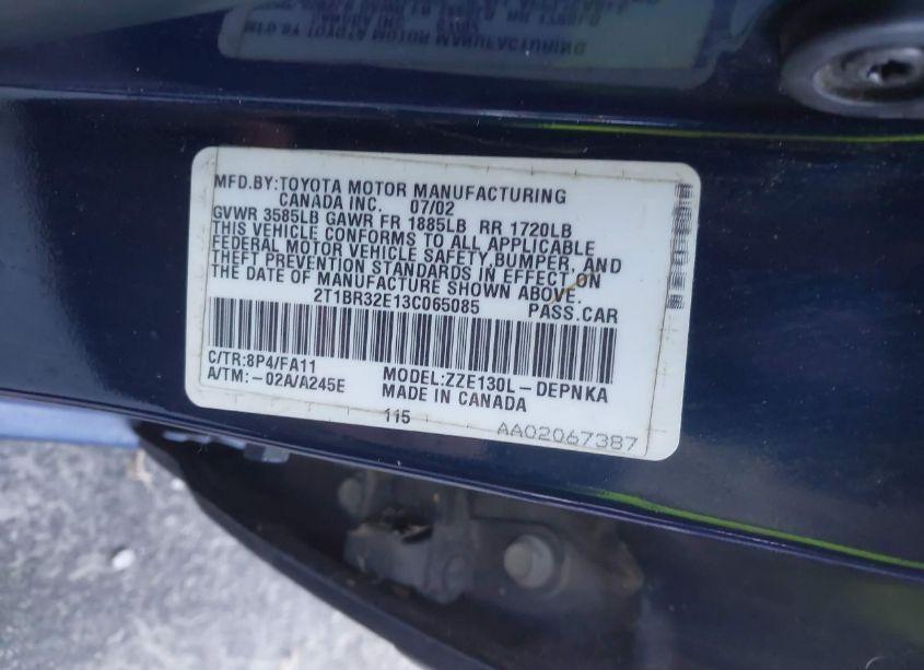 Photo 9 of 2003 Toyota Corolla LE (VIN 2T1BR32E13C065085)