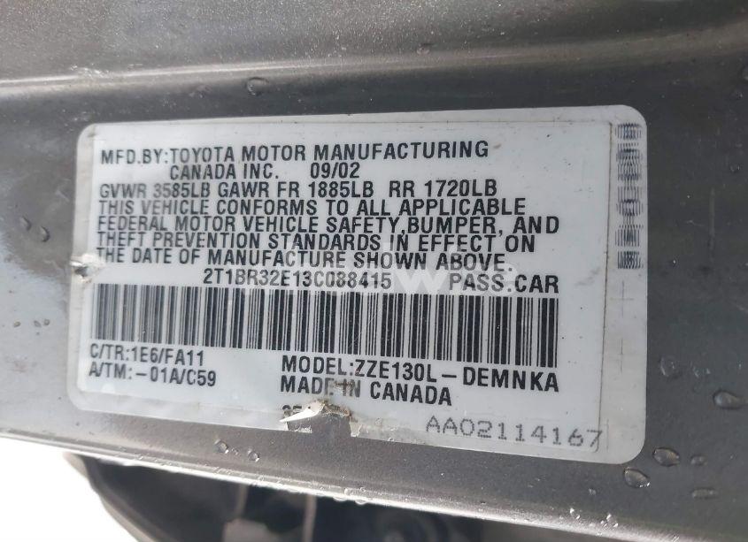 Photo 9 of 2003 Toyota Corolla LE (VIN 2T1BR32E13C088415)