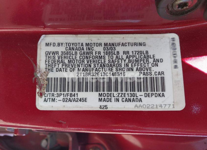 Photo 9 of 2003 Toyota Corolla CE (VIN 2T1BR32E13C148516)