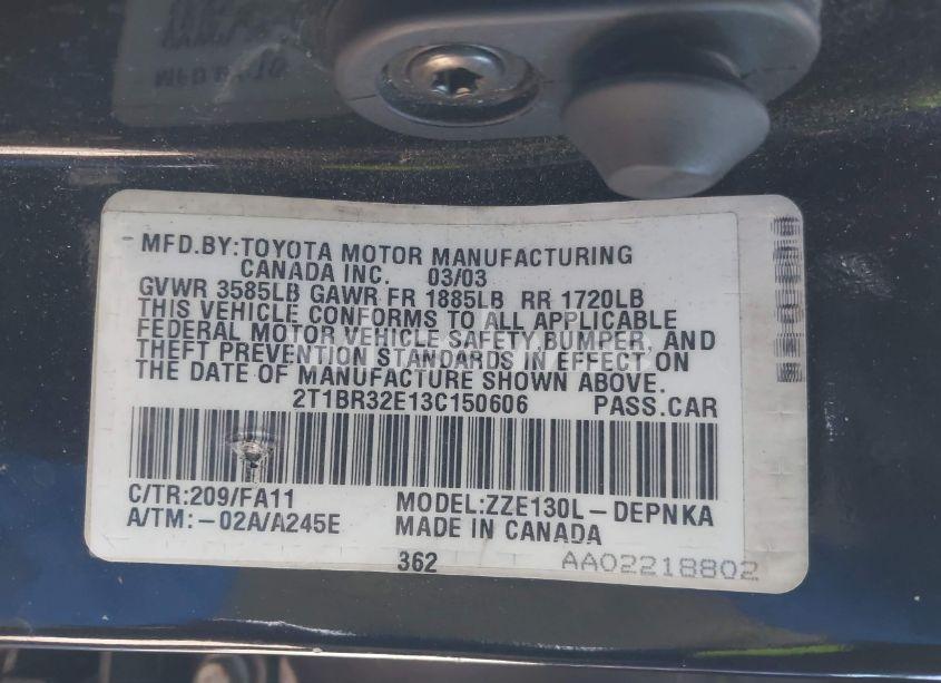 Photo 9 of 2003 Toyota Corolla LE (VIN 2T1BR32E13C150606)