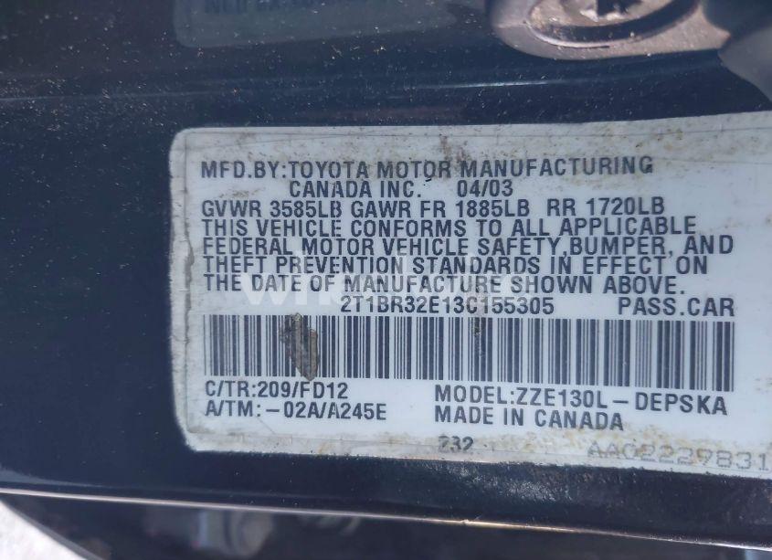 Photo 9 of 2003 Toyota Corolla S (VIN 2T1BR32E13C155305)