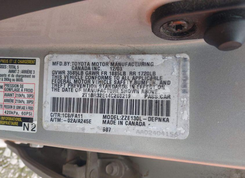 Photo 9 of 2004 Toyota Corolla LE (VIN 2T1BR32E14C268219)