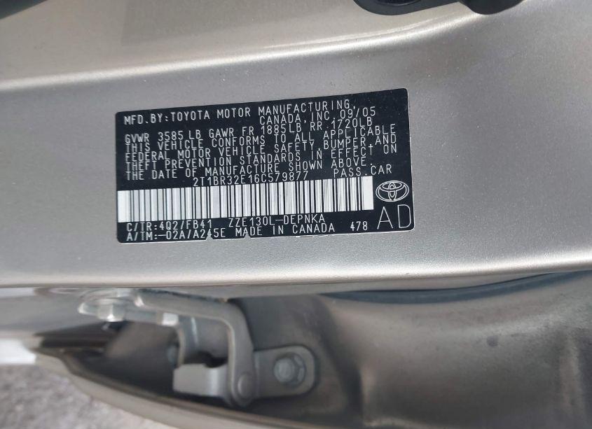 Photo 9 of 2006 Toyota Corolla LE (VIN 2T1BR32E16C579877)