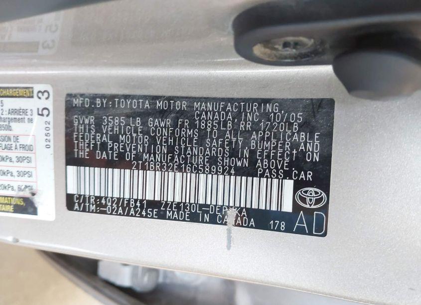 Photo 9 of 2006 Toyota Corolla LE (VIN 2T1BR32E16C589924)