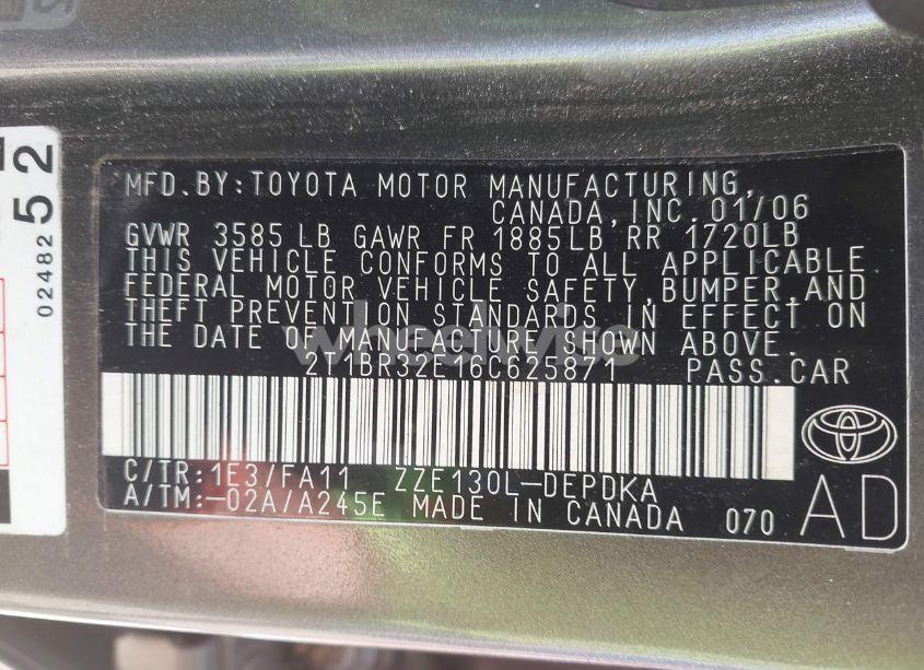 Photo 9 of 2006 Toyota Corolla CE (VIN 2T1BR32E16C625871)