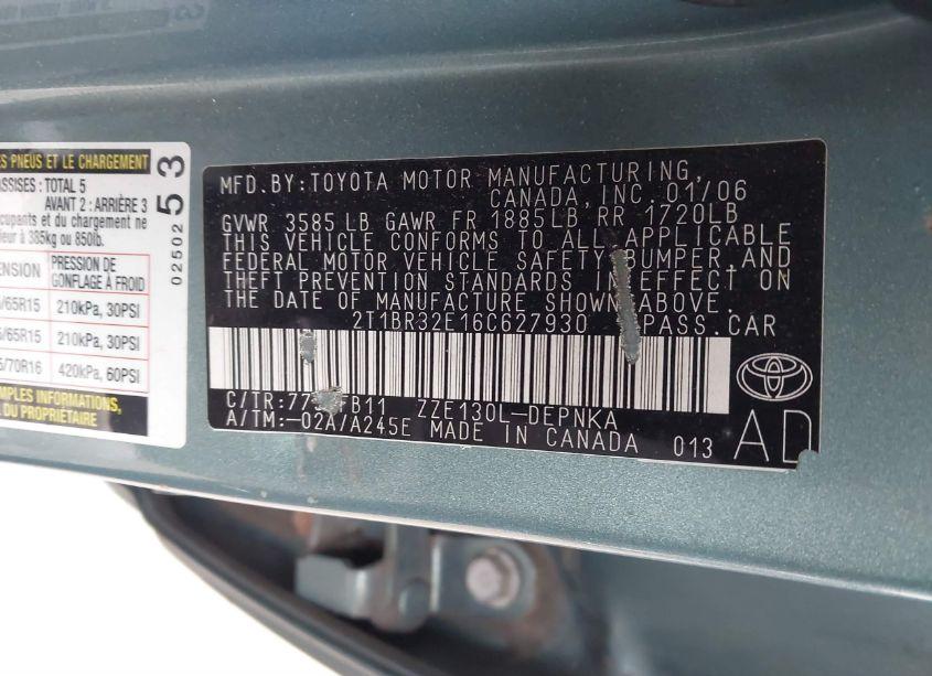 Photo 9 of 2006 Toyota Corolla LE (VIN 2T1BR32E16C627930)