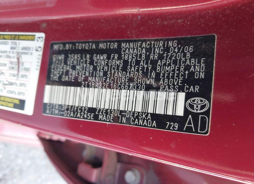 Photo 9 of 2006 Toyota Corolla S (VIN 2T1BR32E16C667330)