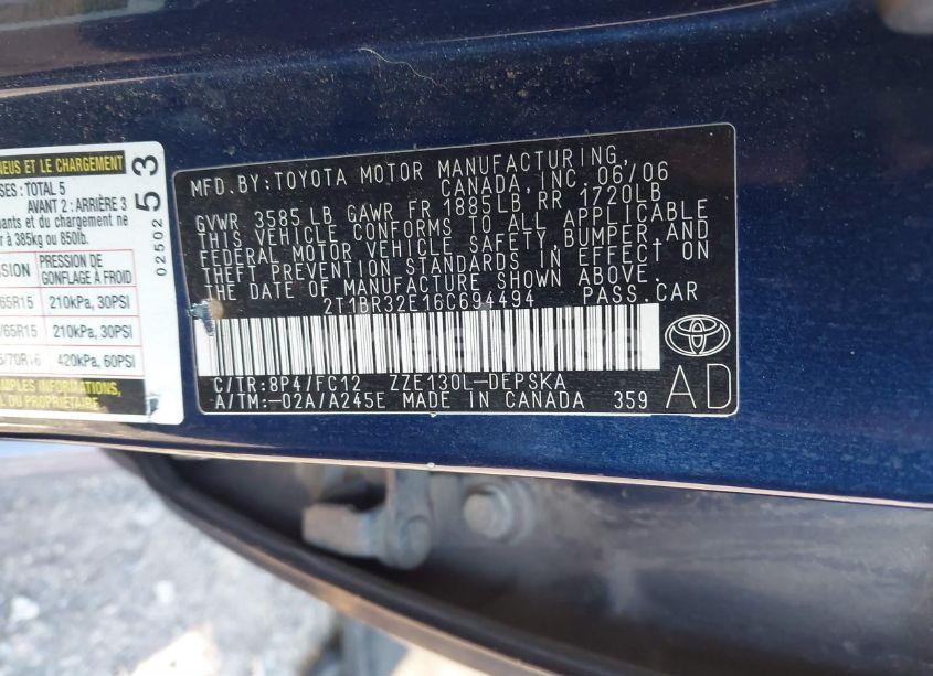 Photo 9 of 2006 Toyota Corolla S (VIN 2T1BR32E16C694494)