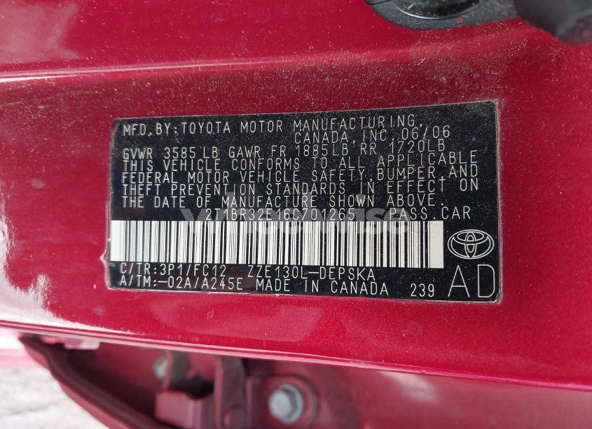 Photo 9 of 2006 Toyota Corolla S (VIN 2T1BR32E16C701265)