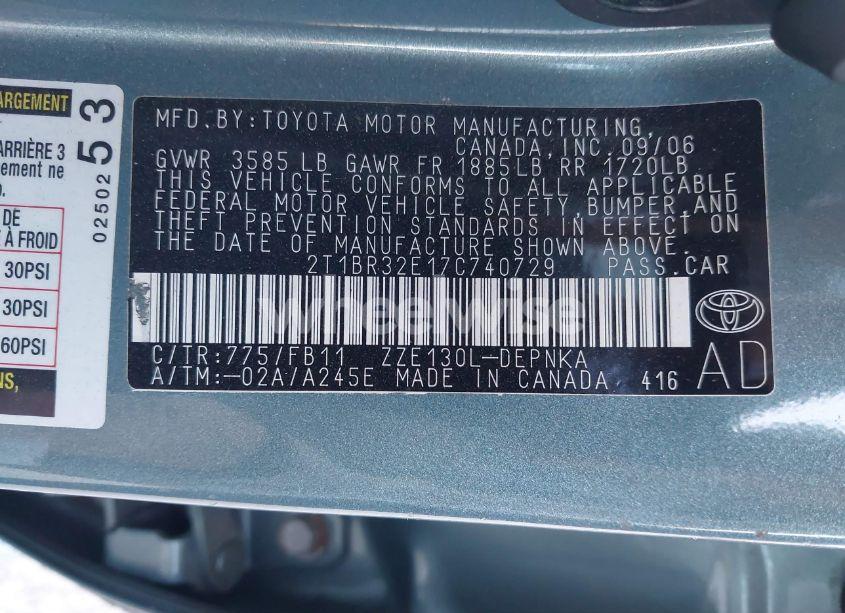Photo 9 of 2007 Toyota Corolla LE (VIN 2T1BR32E17C740729)