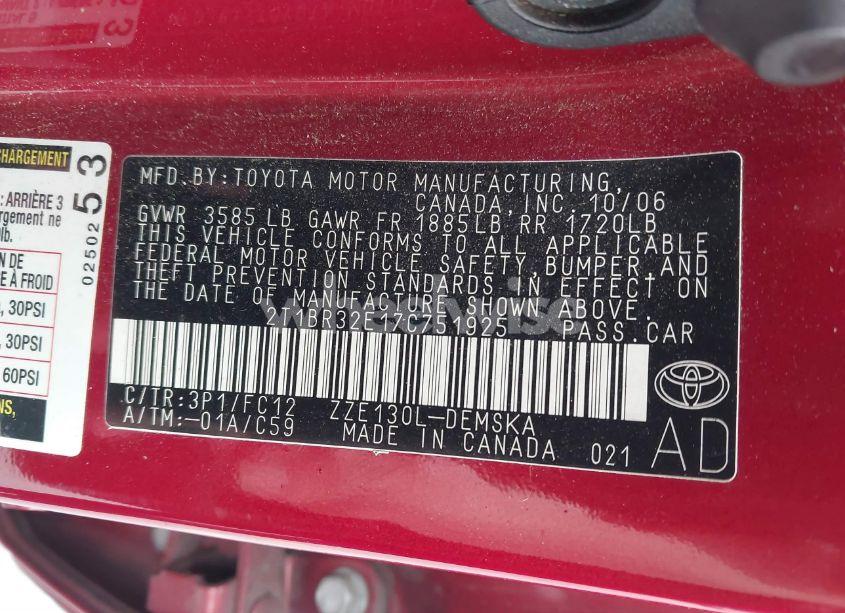 Photo 9 of 2007 Toyota Corolla S (VIN 2T1BR32E17C751925)