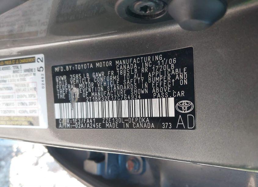 Photo 9 of 2007 Toyota Corolla CE (VIN 2T1BR32E17C764934)