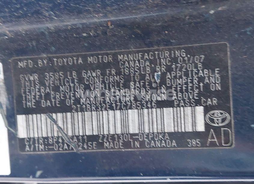 Photo 9 of 2007 Toyota Corolla CE (VIN 2T1BR32E17C785346)