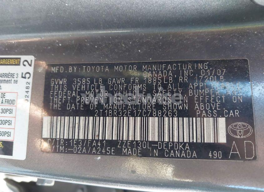 Photo 9 of 2007 Toyota Corolla CE (VIN 2T1BR32E17C788263)