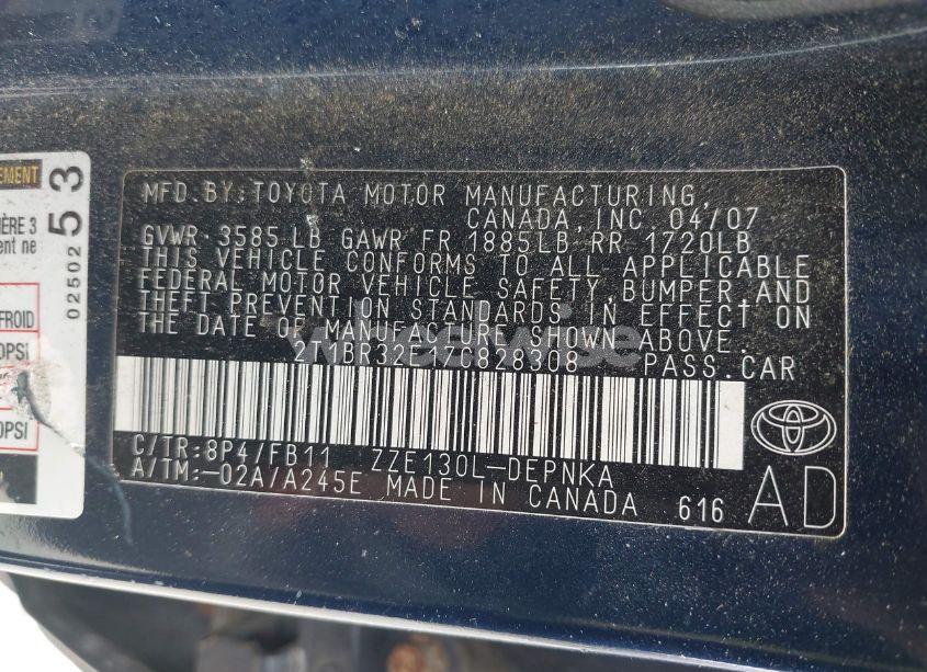 Photo 9 of 2007 Toyota Corolla CE/LE/S (VIN 2T1BR32E17C828308)